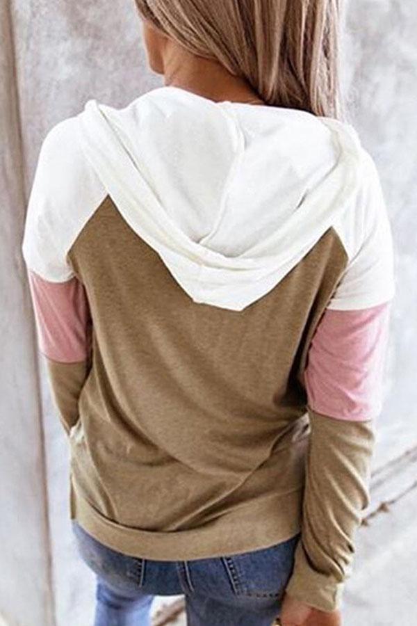 Long-sleeved Color-blocking Hooded Sweatshirt