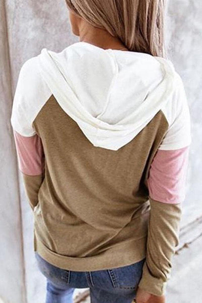 Long-sleeved Color-blocking Hooded Sweatshirt