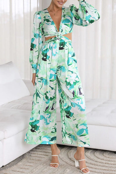 Jumpsuit mit Blumenmuster, Cut-Outs, Taschen an der Taille 