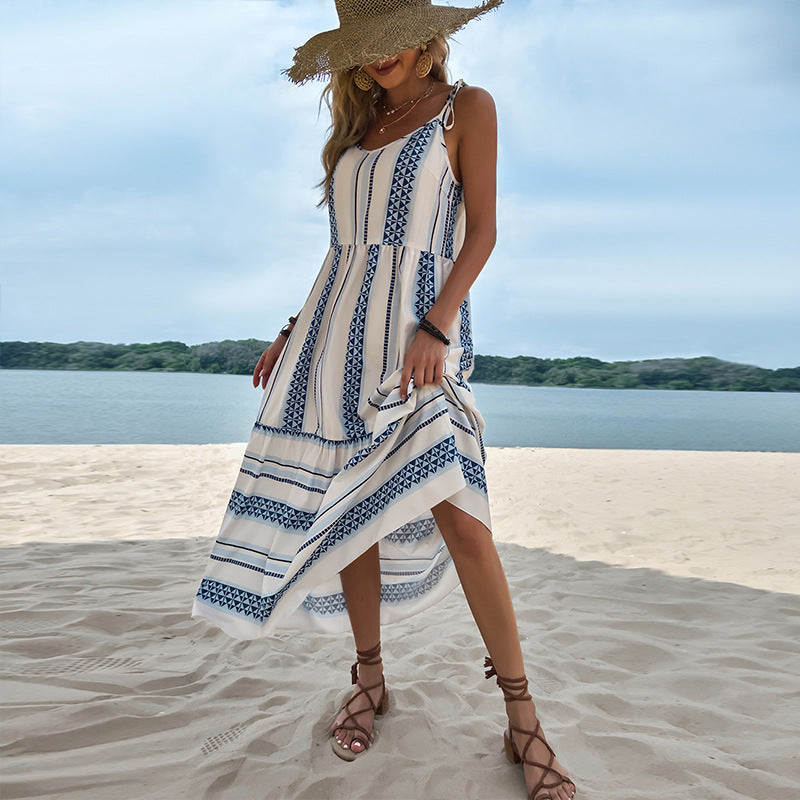 Open-Back Striped Casual Dress