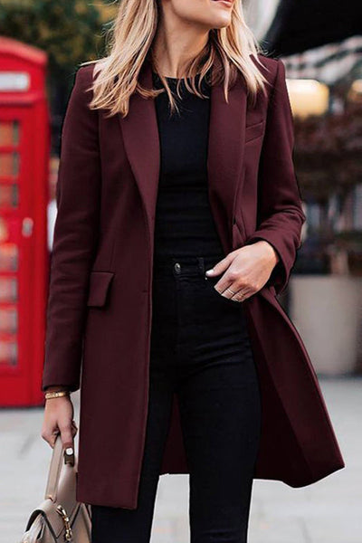 Simple Lapel Solid Color Long Sleeve Coat