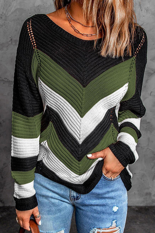 Women's Colorblock Long Sleeve Knit Sweater