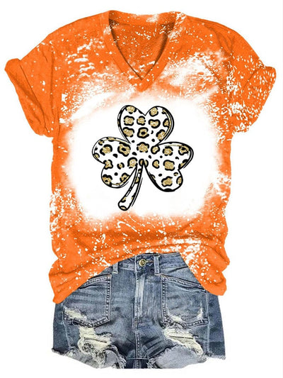 Tie Dye Clover Leopard Print Short Sleeve T-Shirt