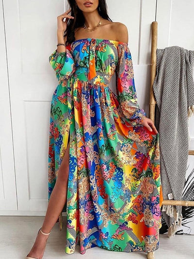 Elegant Tube Top Three-color Printed Dress