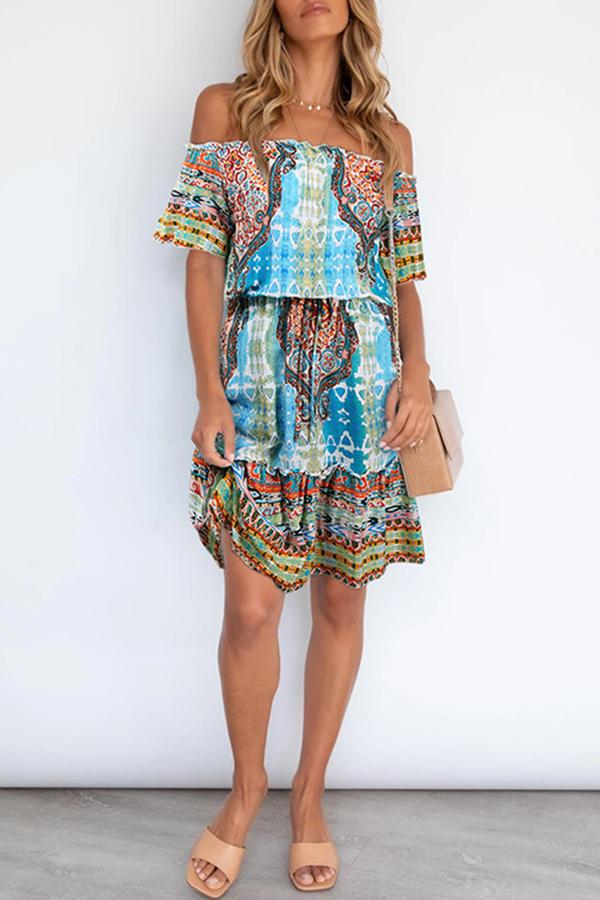 Bohemian Off Shoulder Short Sleeve Dress