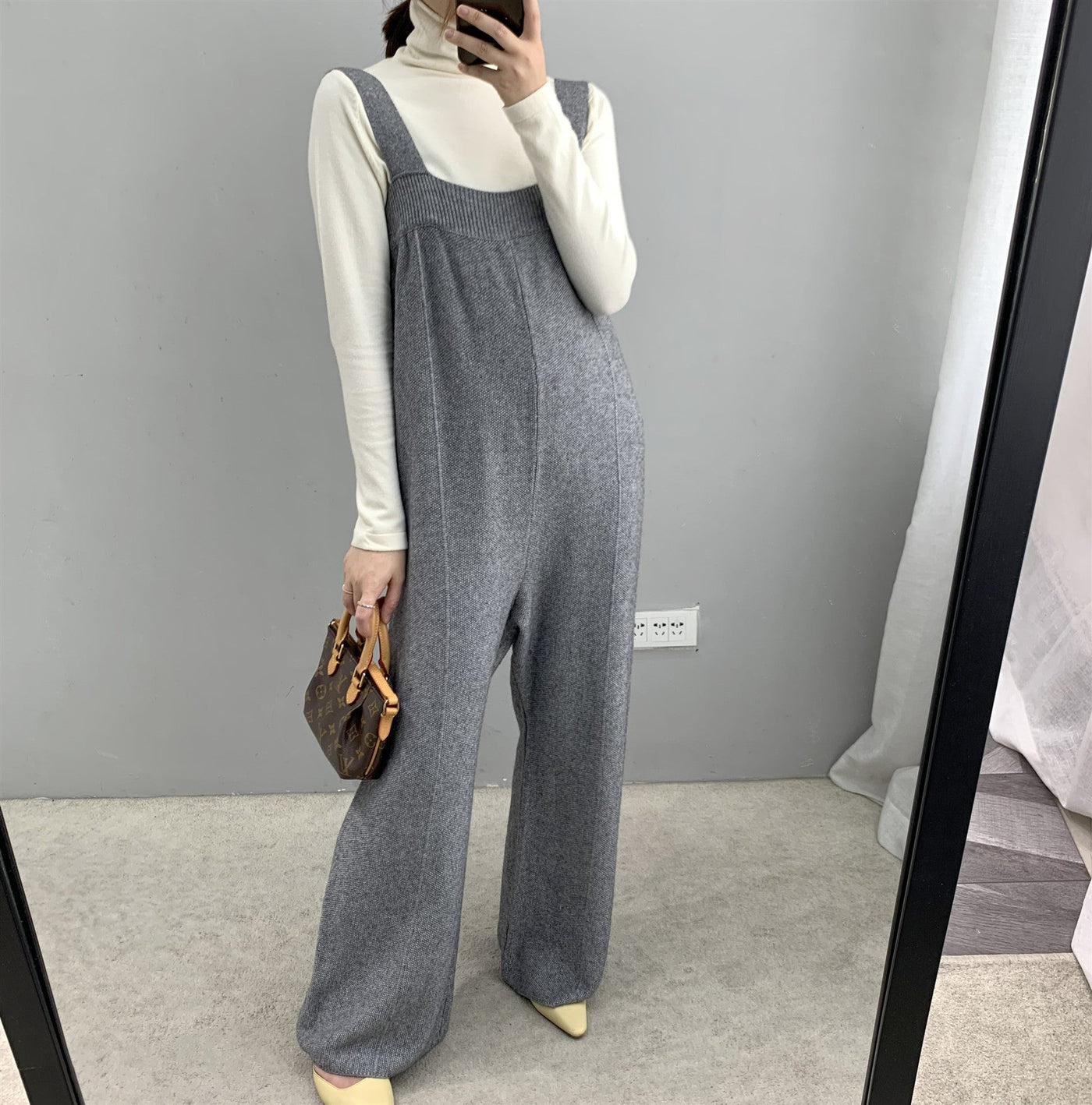 Autumn winter thickened wide leg knitted jumpsuit