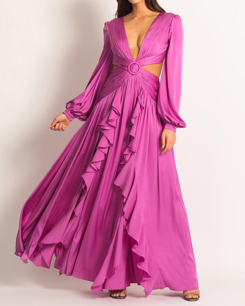 Robe plissée à volants de couleur unie 