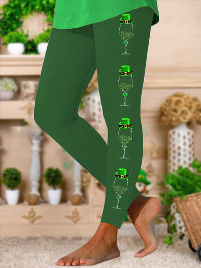 Stretch-Leggings für Damen mit Glitzer-Weinglas-Print zum St. Patrick's Day 