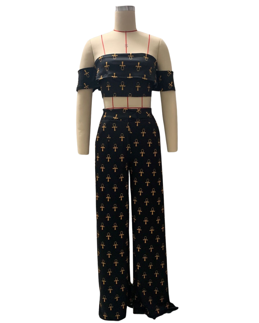 One-Shoulder Crop Top & Mopping Pants Two-Piece Suit