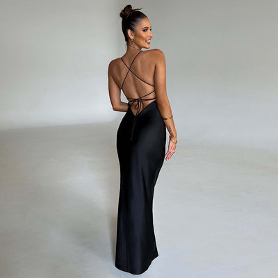 Low Back Satin Slip Maxi Dress