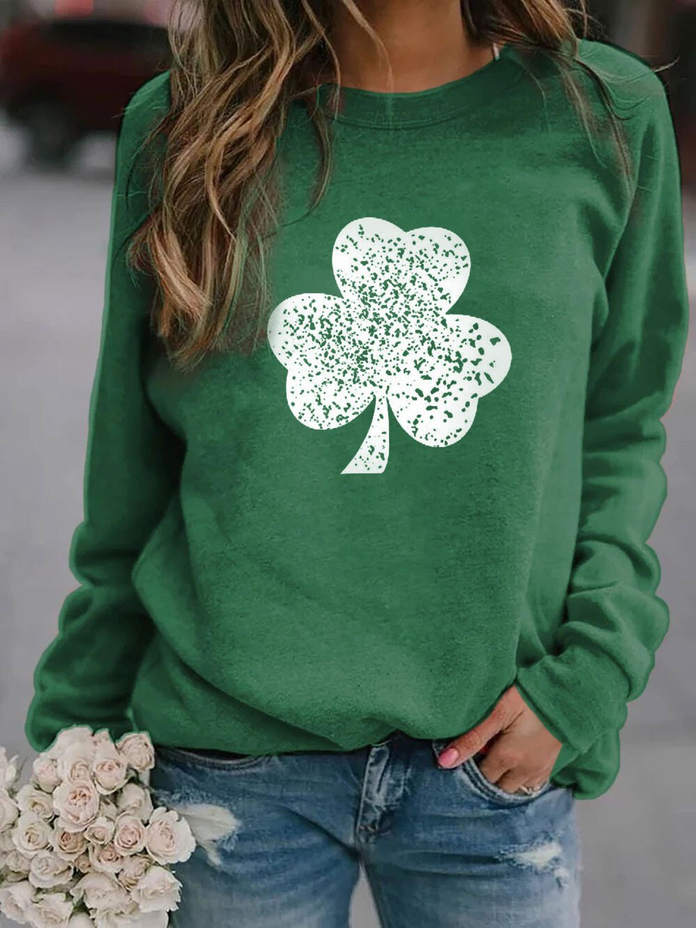 Women's St. Patrick's Day Clover Crew Neck Casual Sweatshirt