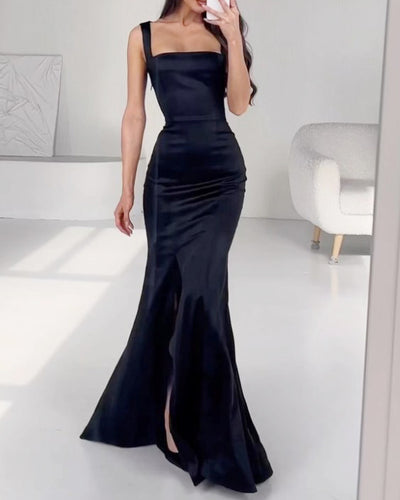 Elegant Solid Color Sleeveless Slit Gown Dress