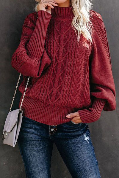 Loose Solid Color Warm Balloon Sleeve Sweater