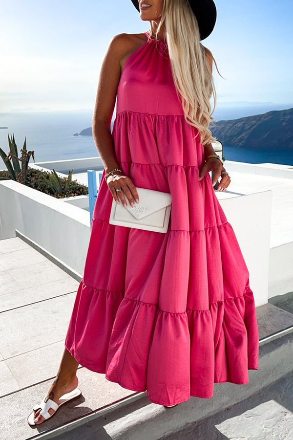 Bohemian Halterneck Solid Midi Dress