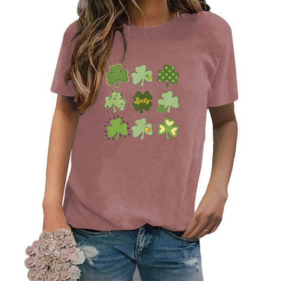 Women's  Lucky   shamrock  Print  short sleeve T-Shirt