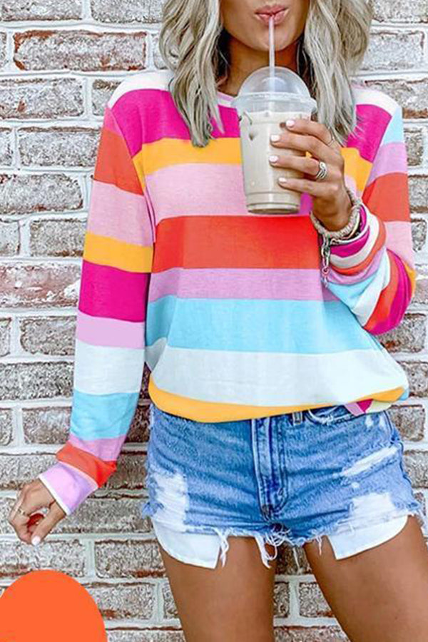 Candy Striped Long Sleeves Pullover Top