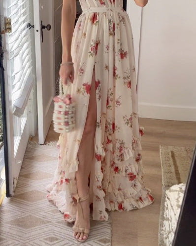 sleeveless printed waist dress