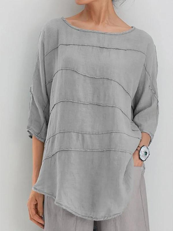 Women's Striped Shirt Bat Sleeve Casual  Top