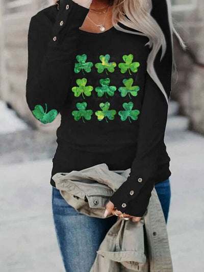 Women's St. Patrick's Day Shamrock Print  Long sleeve T-shirt