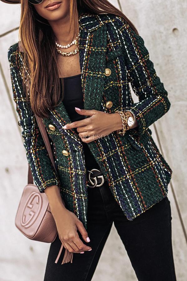 Casual Plaid Long Sleeve Blazer