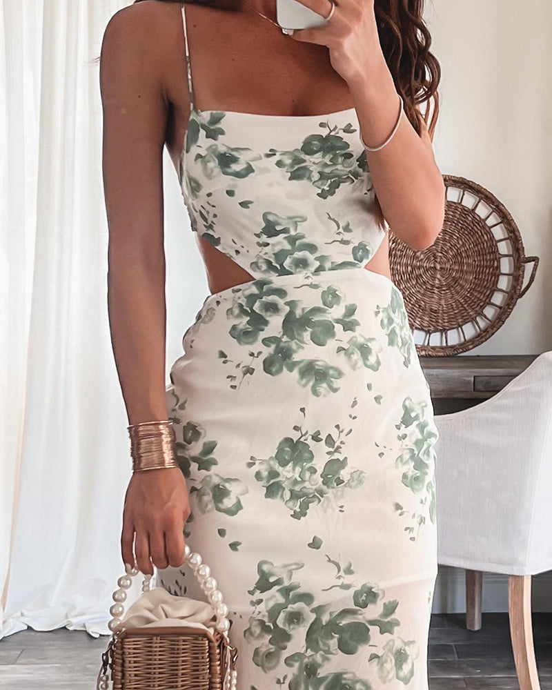 One-Piece Stylish Sling Print Dress