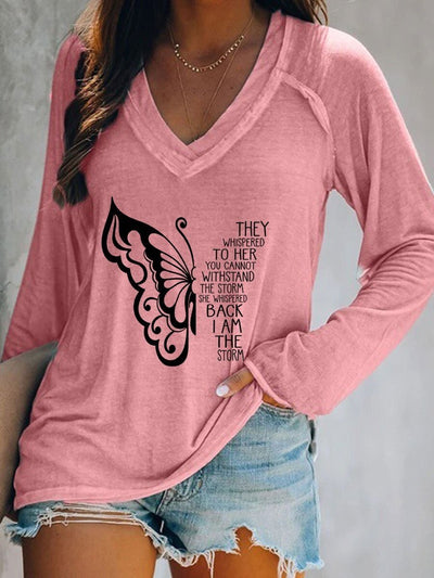 Women's They Whispered To Her You Cannot Withstand The Storm She Whispered Back I Am The Storm Butterfly Print Tee Shirt