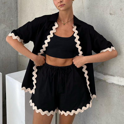 Chic Wave Stitching Casual Two-piece Set