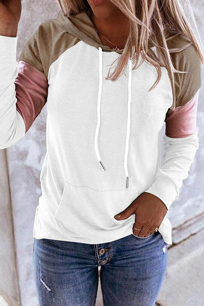 Long-sleeved Color-blocking Hooded Sweatshirt