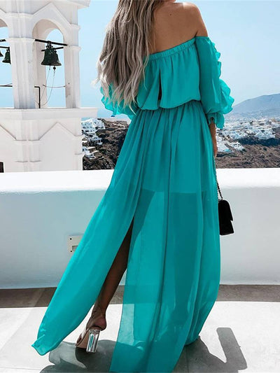 Vacation Sexy Slit Ruffle Dress