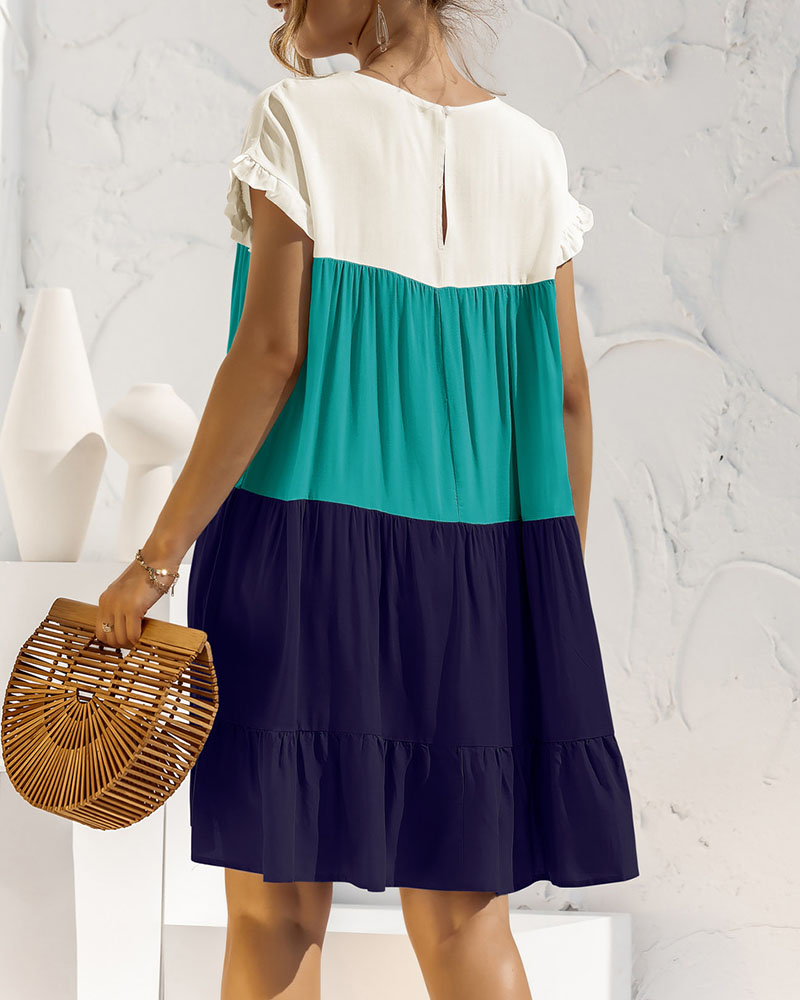 Colorblock Loose Cake Dress