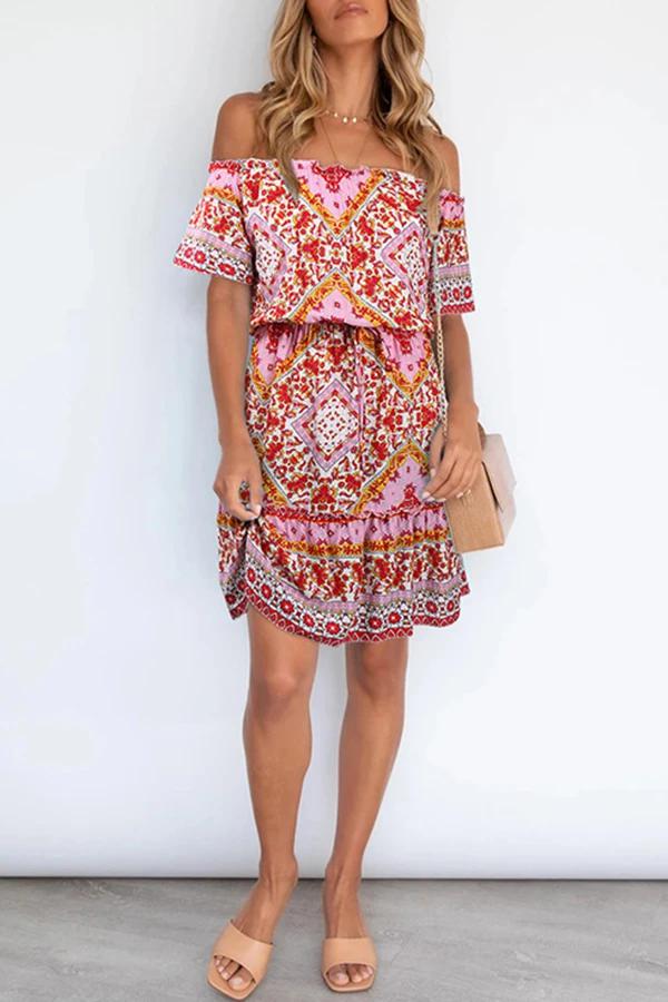 Bohemian Off Shoulder Short Sleeve Dress