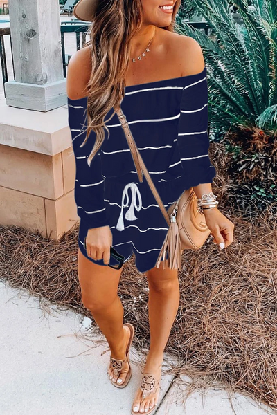 Off The Shoulder Striped Loose One-piece Rompers (3 Colors)