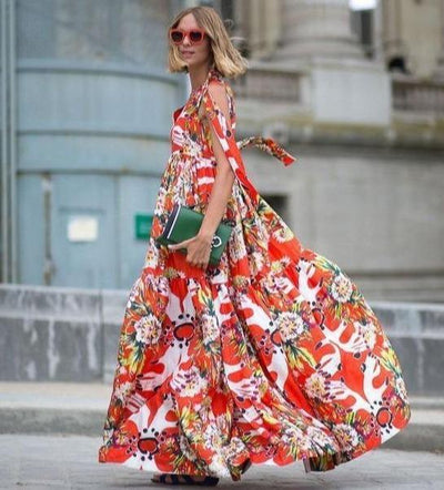 Robe longue à laçage imprimé floral 