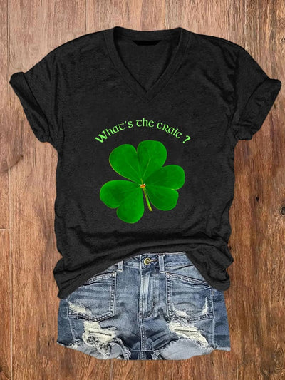 Damen St. Patrick's What's The Craic T-Shirt mit V-Ausschnitt und kurzen Ärmeln 