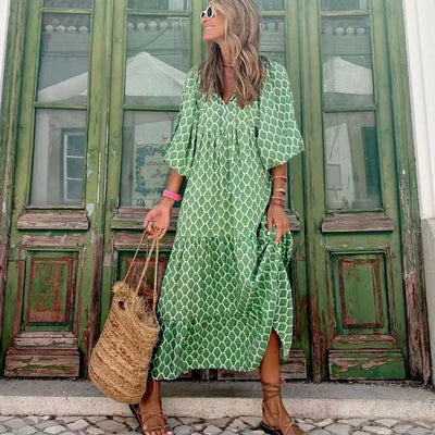 Boho Style Puff Sleeves Dress