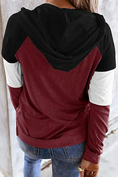 Long-sleeved Color-blocking Hooded Sweatshirt