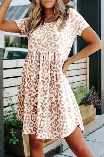 Leopard Print Crew Neck Casual Dress