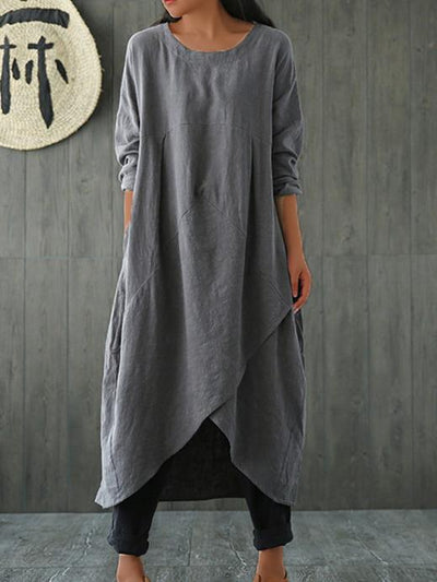 Plus Size Women's Loose Shoulder Sleeve Cotton Dress