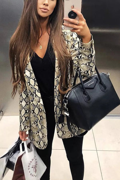 Charmer Snake Print Lapel Loose Blazer