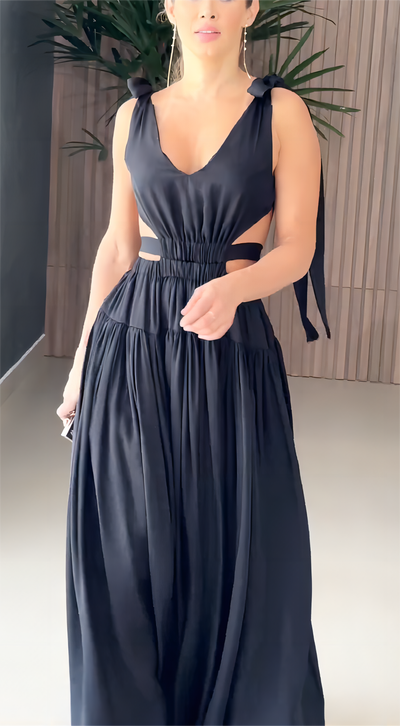 Elegant Chiffon Maxi Dresses In Black