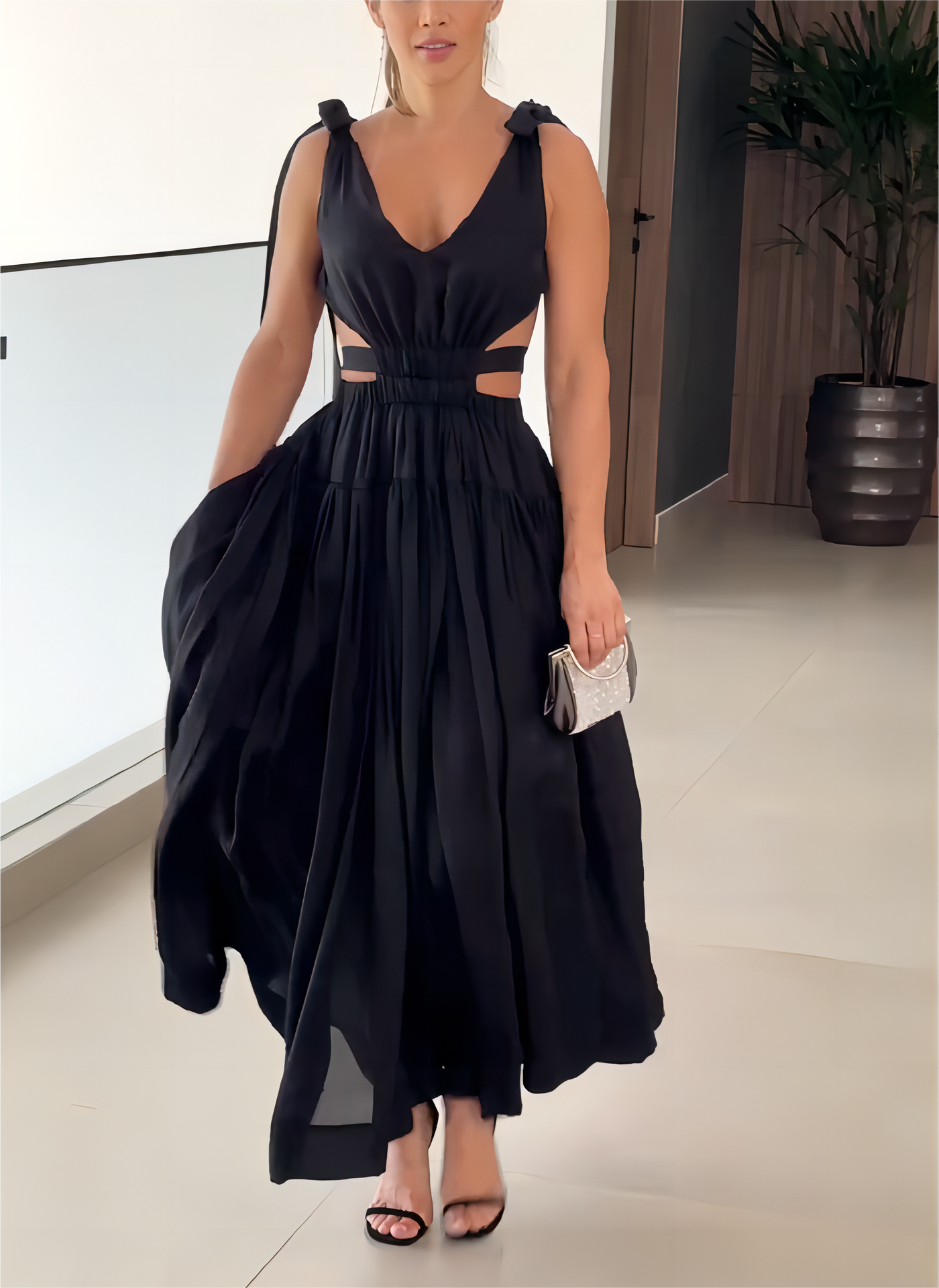 Elegant Chiffon Maxi Dresses In Black