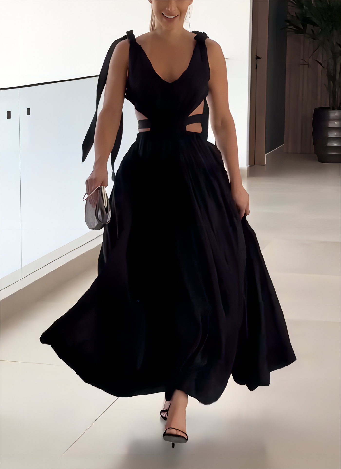 Elegant Chiffon Maxi Dresses In Black