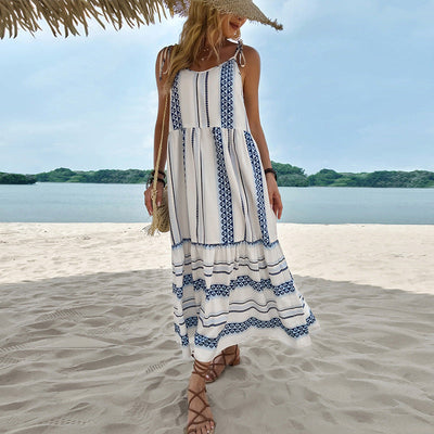 Open-Back Striped Casual Dress