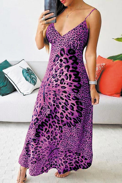 One More Time Leopard Butterfly Print Maxi Dress