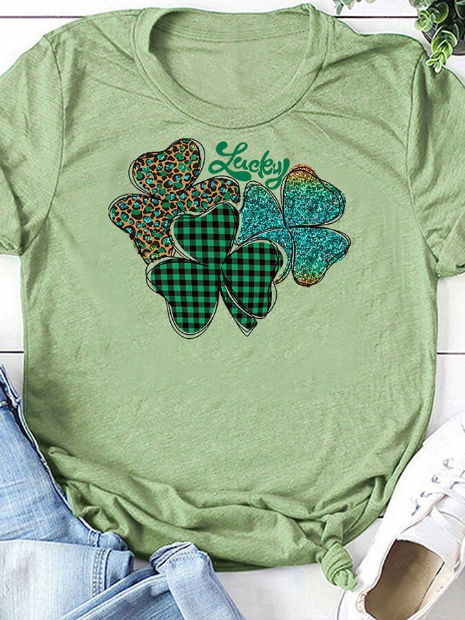 Damen T-Shirt mit Kleeblatt-Motiv, kurzärmelig, St. Patrick's Day 