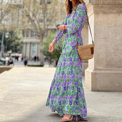 V-neck Long-sleeves  Bohemian Dress