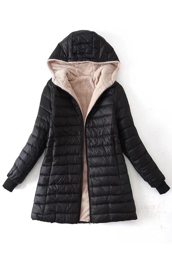 Women's long waterproof fleece lambswool warm coat