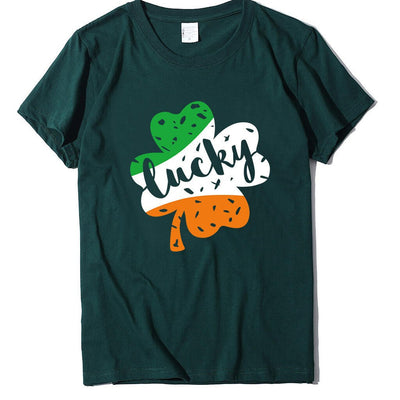 T-shirt ample à manches courtes imprimé lettres porte-bonheur de la Saint-Patrick pour femmes 