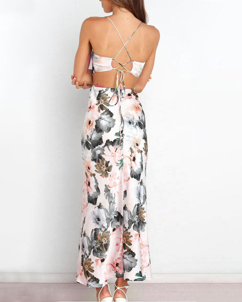 Summer Lace Printed Satin Elegant Dress