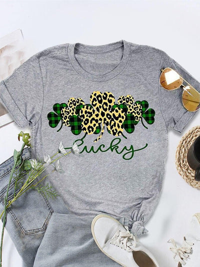 Leopard-Painted Clover Short-Sleeve T-Shirt